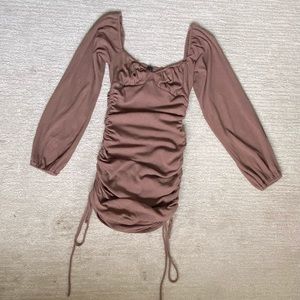 Brown side-cinch mini dress
